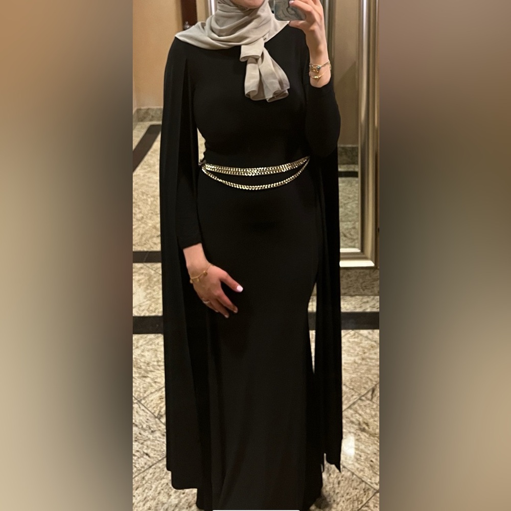 Long Maxi Asymmetric Cape Dress